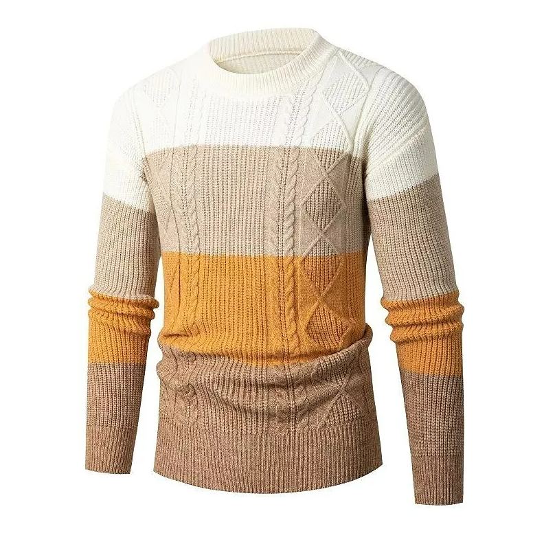 Pull-over en maille torsadée color block à col rond tendance pour homme
