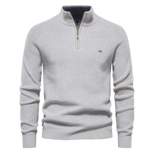 Herren Pullover mit Stehkragen und kurzem Reißverschluss