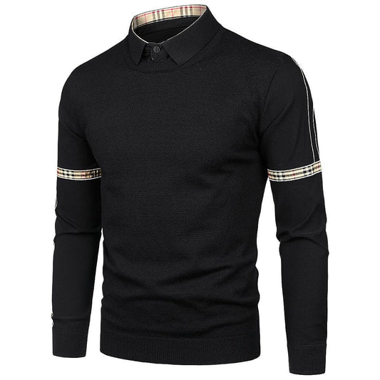 Herren Slim Patchwork Fake Two-Piece Strickpullover