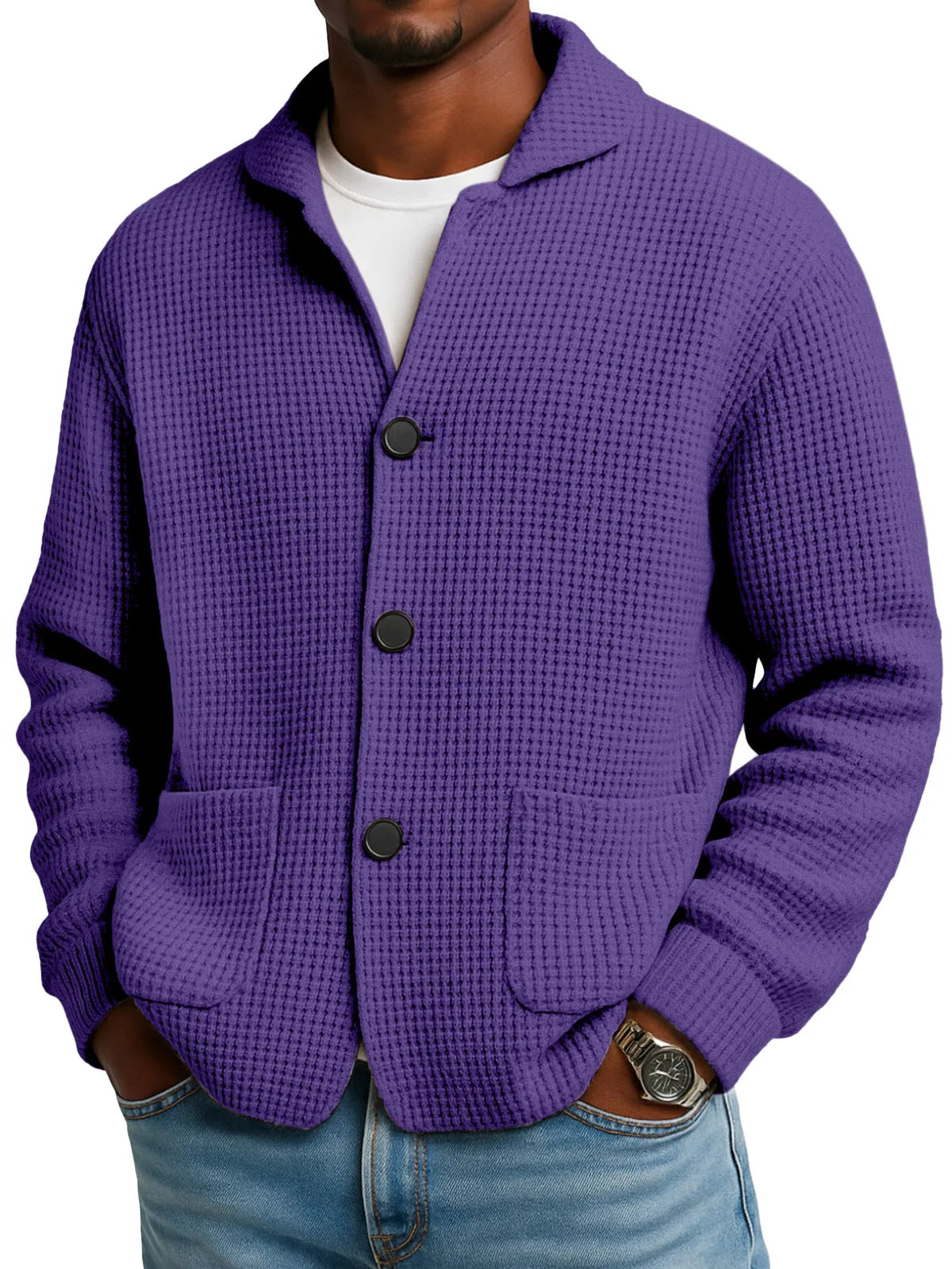 Veste pull en maille unie à col montant pour l'automne et l'hiver