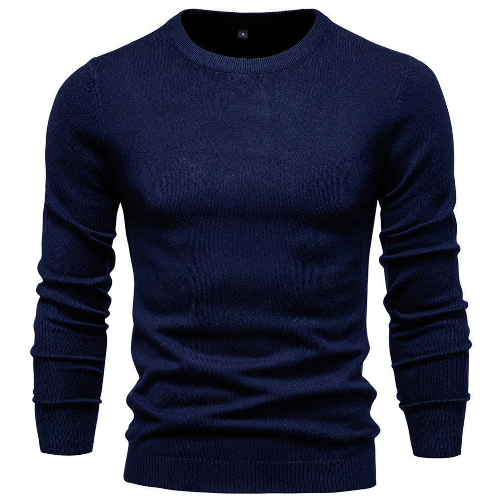 Pull uni chaud à col rond pour homme