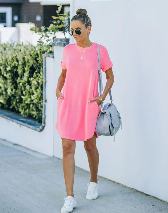 ⏰ Robe T-shirt décontractée à manches courtes pour femmes 2025 Robes basiques avec poches