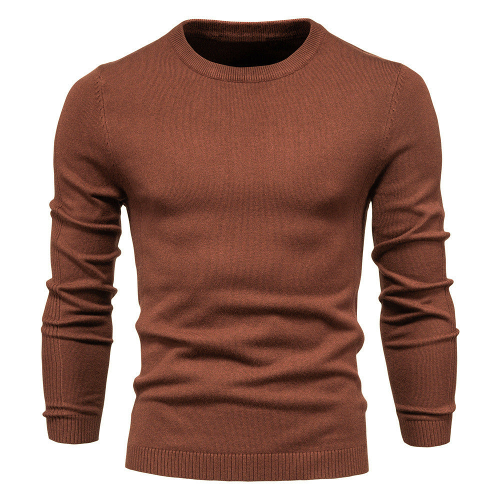 Pull uni chaud à col rond pour homme