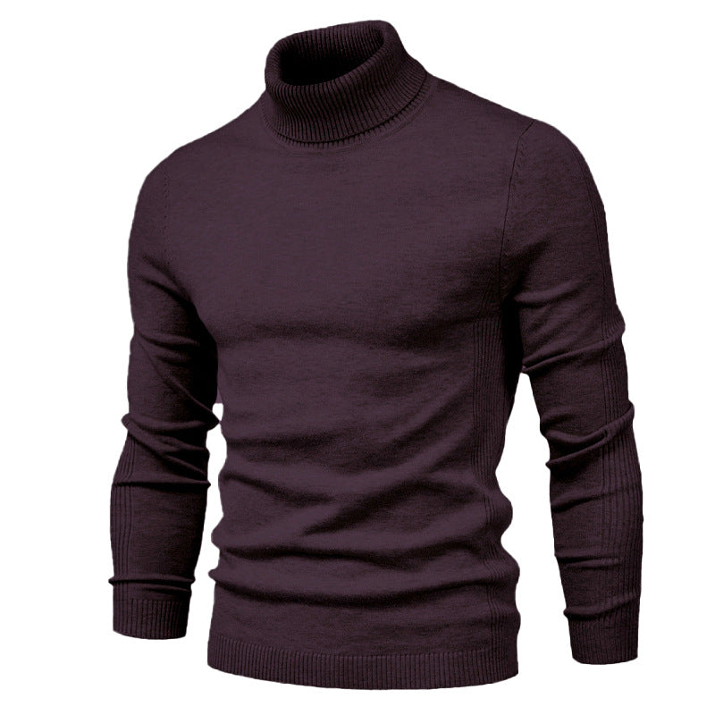 Pull à col roulé épais et décontracté de couleur unie pour homme