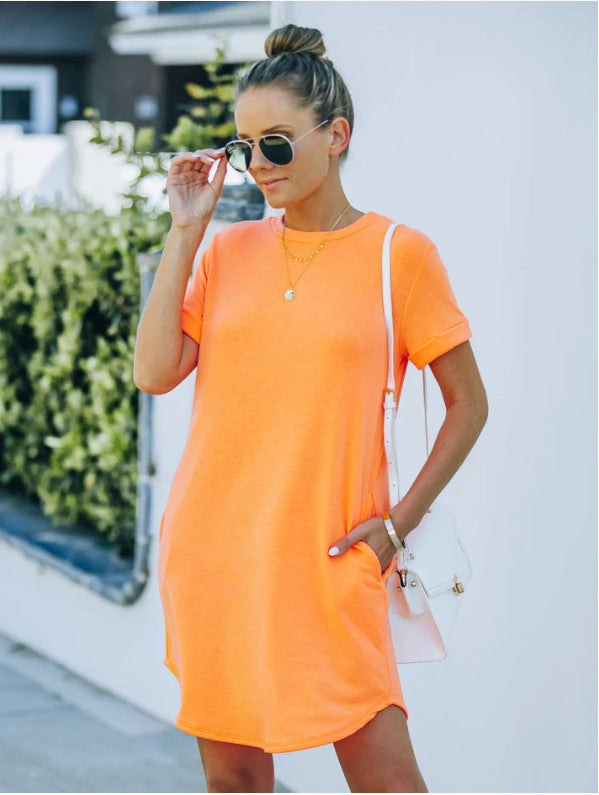⏰ Robe T-shirt décontractée à manches courtes pour femmes 2025 Robes basiques avec poches