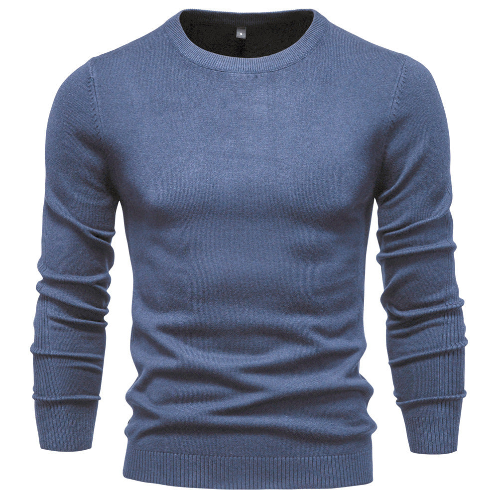 Pull uni chaud à col rond pour homme