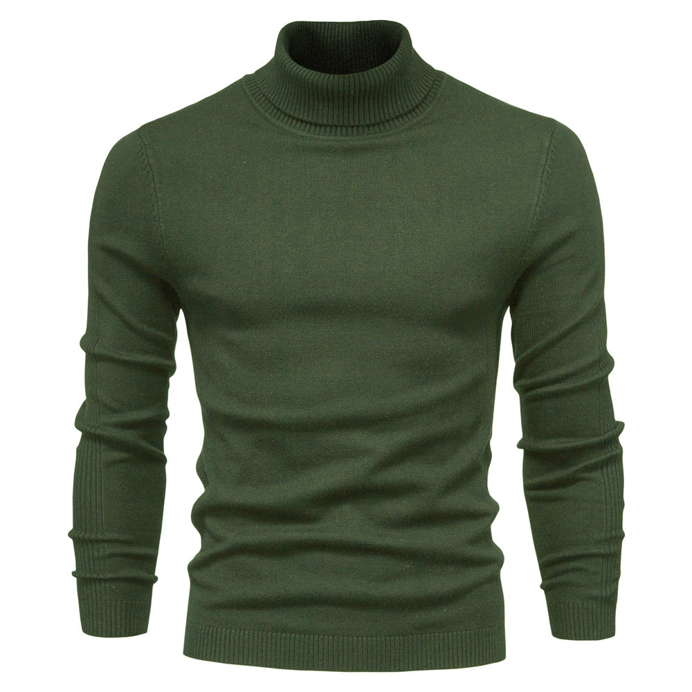Pull à col roulé épais et décontracté de couleur unie pour homme