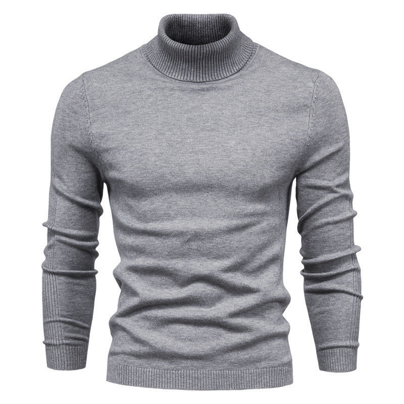 Pull à col roulé épais et décontracté de couleur unie pour homme