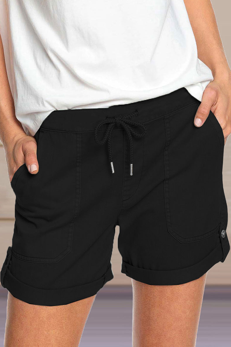 Shorts pour femme avec cordon de serrage réglable à la taille et ourlet retroussé