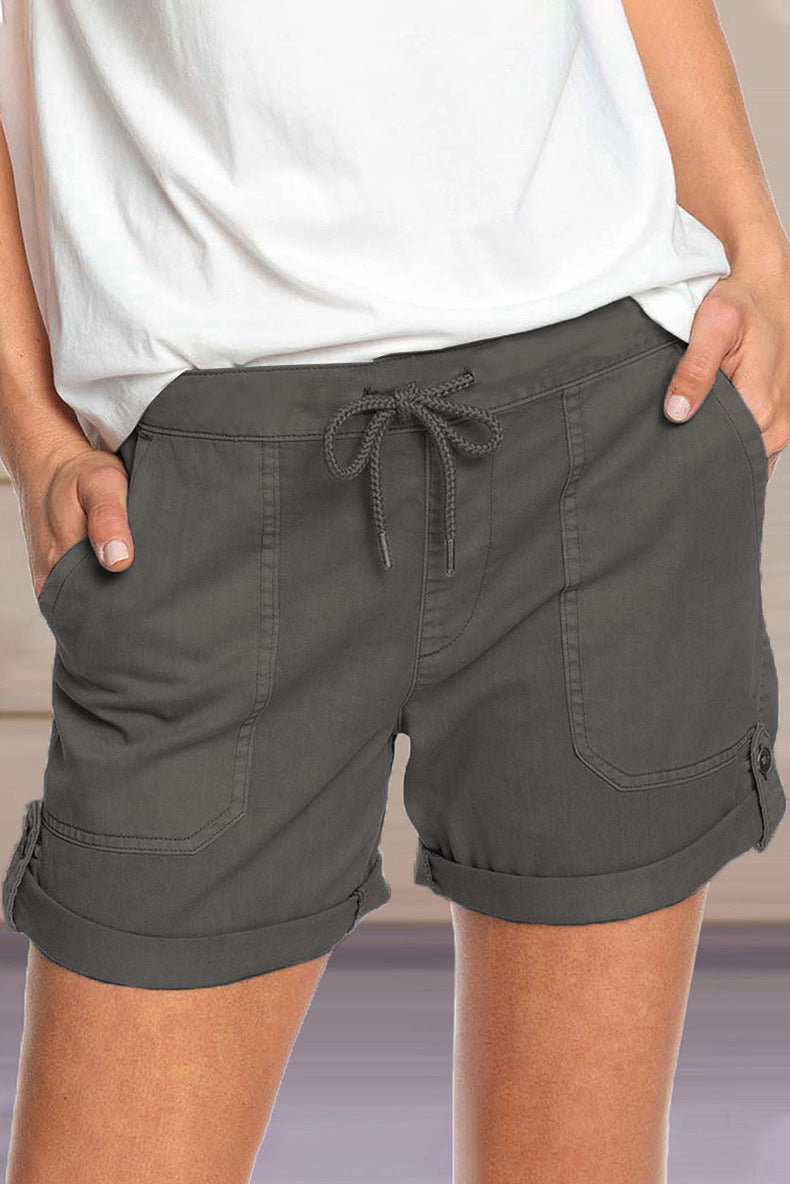 Shorts pour femme avec cordon de serrage réglable à la taille et ourlet retroussé