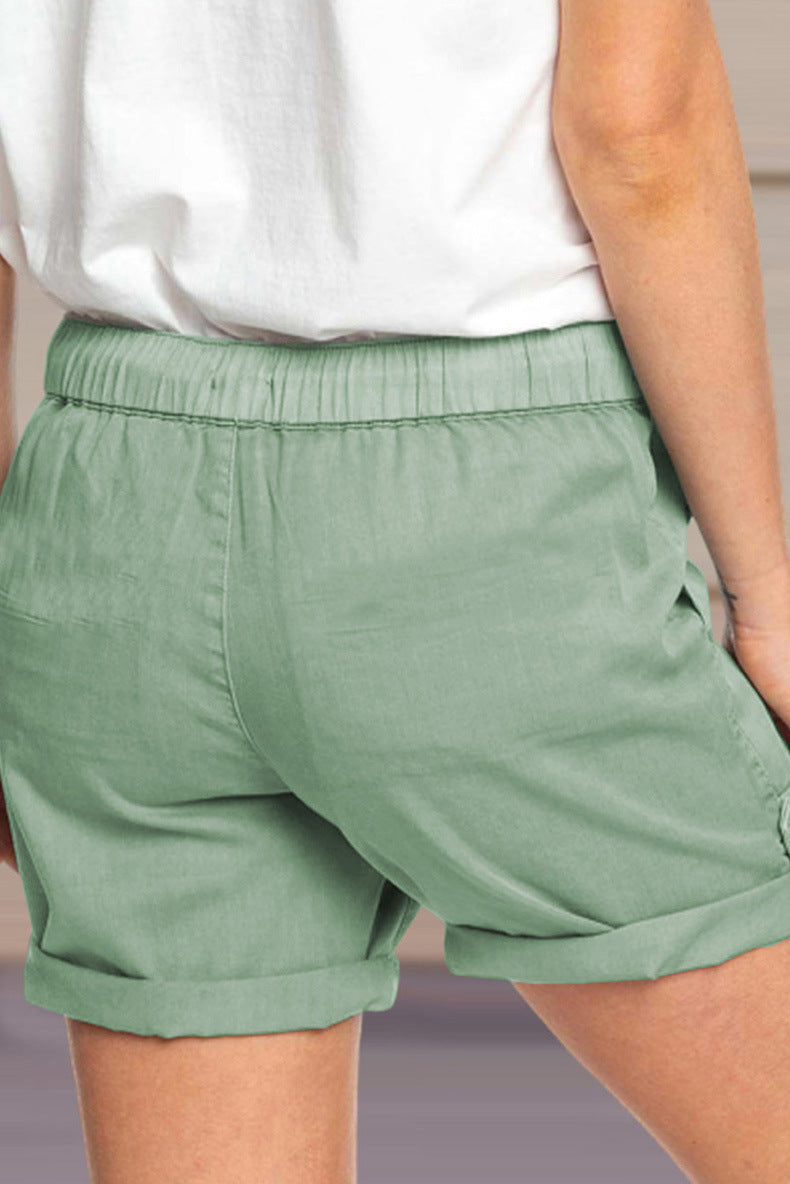 Shorts pour femme avec cordon de serrage réglable à la taille et ourlet retroussé