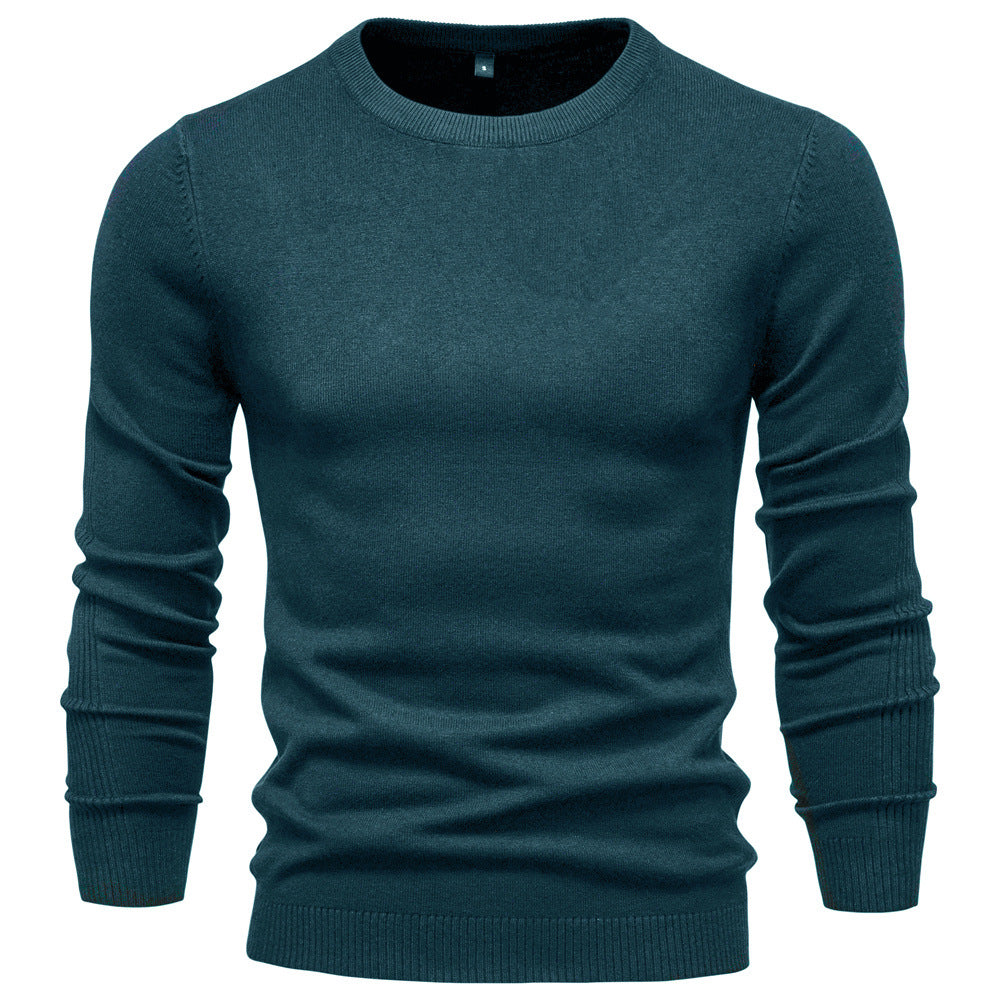 Pull uni chaud à col rond pour homme