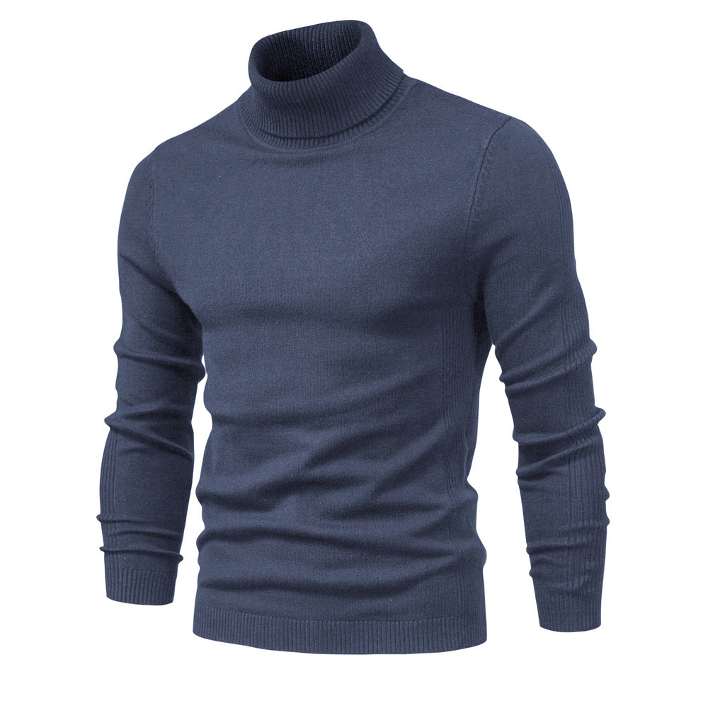 Pull à col roulé épais et décontracté de couleur unie pour homme
