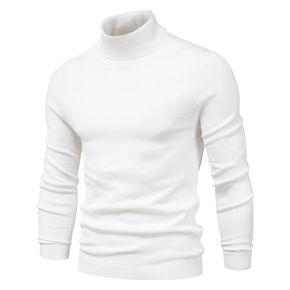 Pull à col roulé épais et décontracté de couleur unie pour homme