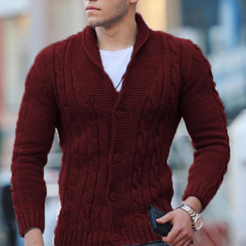 Cardigan en maille unie à col châle et boutonnage pour homme