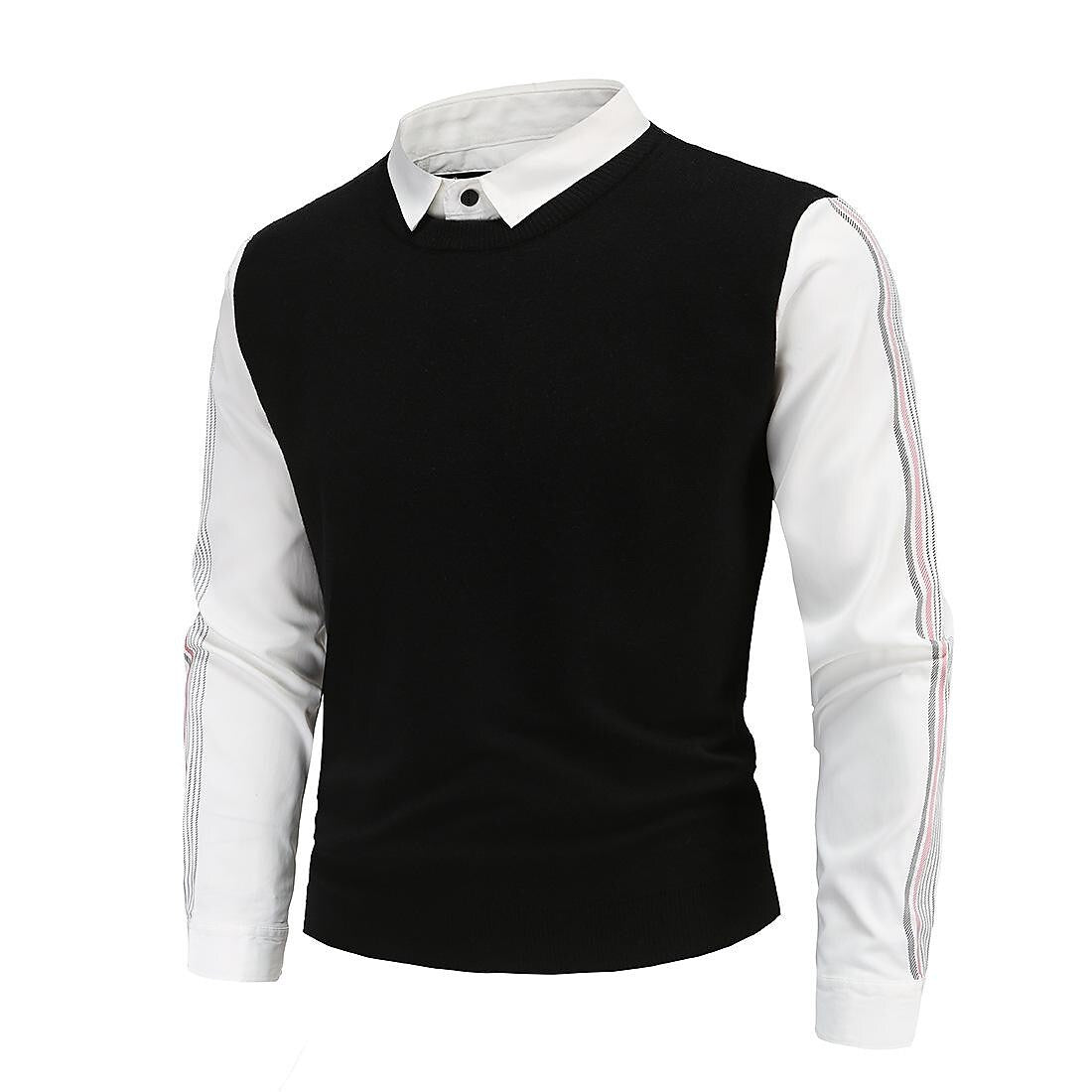 Pull tricoté homme slim patchwork fausse coupe deux pièces