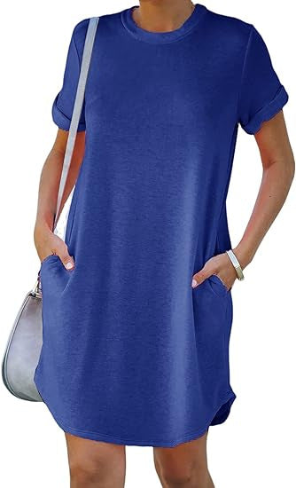 ⏰ Robe T-shirt décontractée à manches courtes pour femmes 2025 Robes basiques avec poches