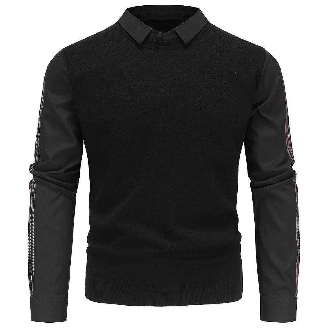 Pull tricoté homme slim patchwork fausse coupe deux pièces