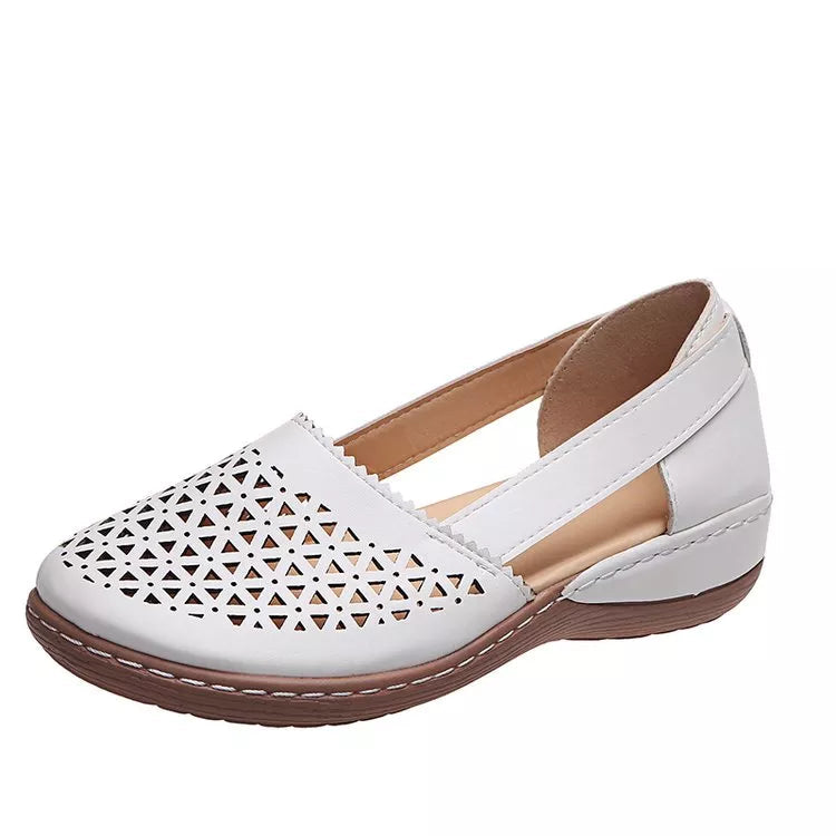 Sandales compensées orthopédiques évidées en PU de style vintage pour femme