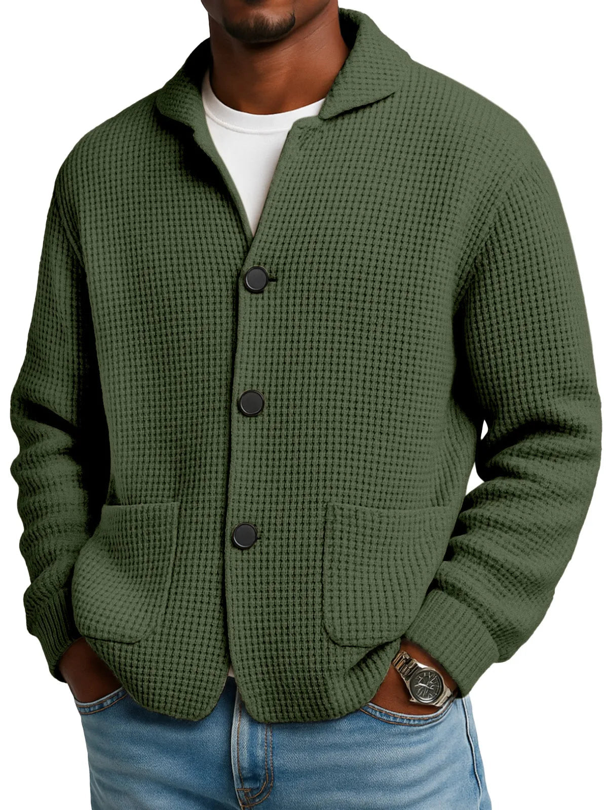 Veste pull en maille unie à col montant pour l'automne et l'hiver