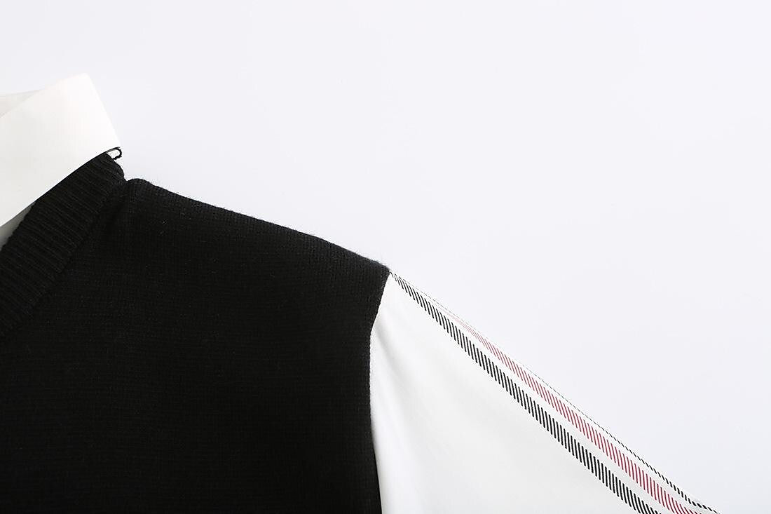 Pull tricoté homme slim patchwork fausse coupe deux pièces