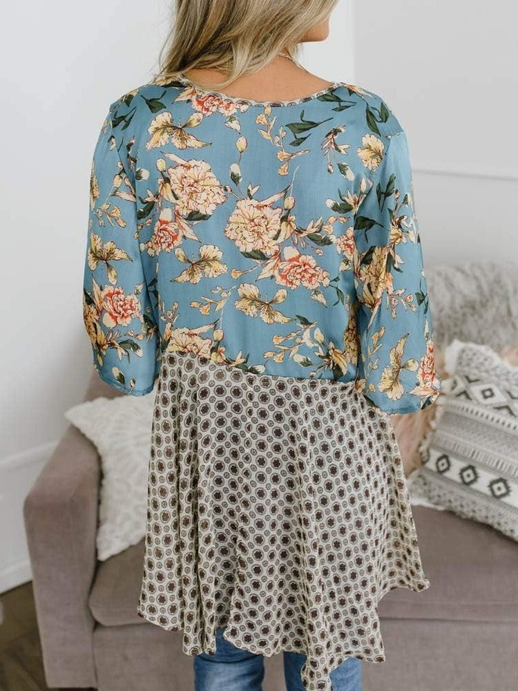 Cardigans Kimono Femme à Manches Volantes et Nœud, Imprimé Floral, Bohème Fluide et Ample