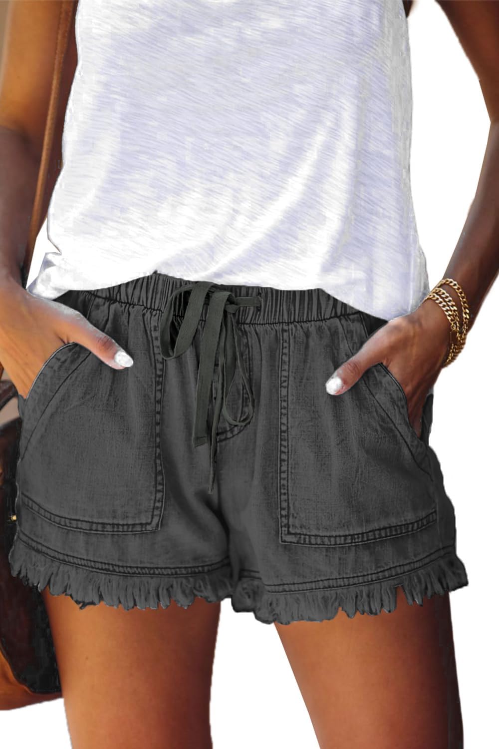 Shorts Légers pour Femmes, Amples, Tendance, avec Cordon de Serrage à la Taille, Confortables