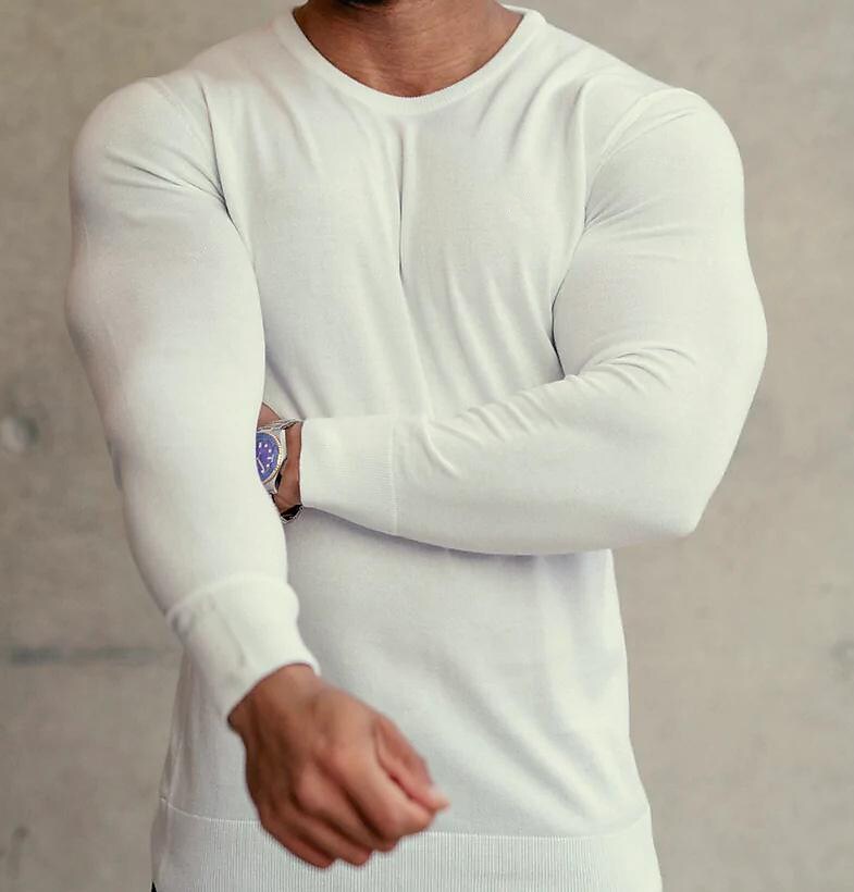 Pull-over basique à col rond et maille unie pour homme