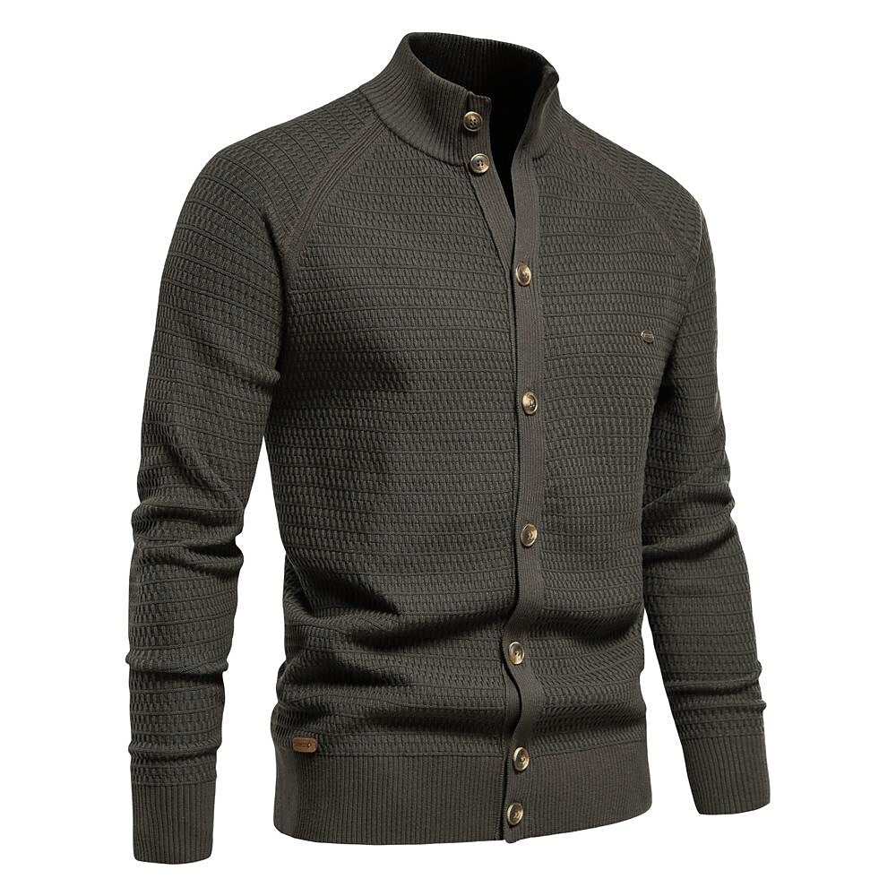 Cardigan tricoté col montant à motif texturé pour homme
