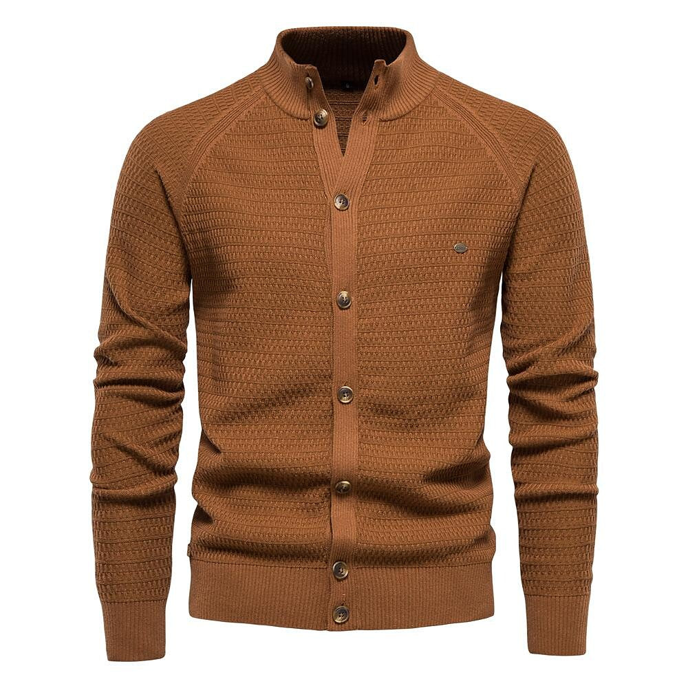Cardigan tricoté col montant à motif texturé pour homme