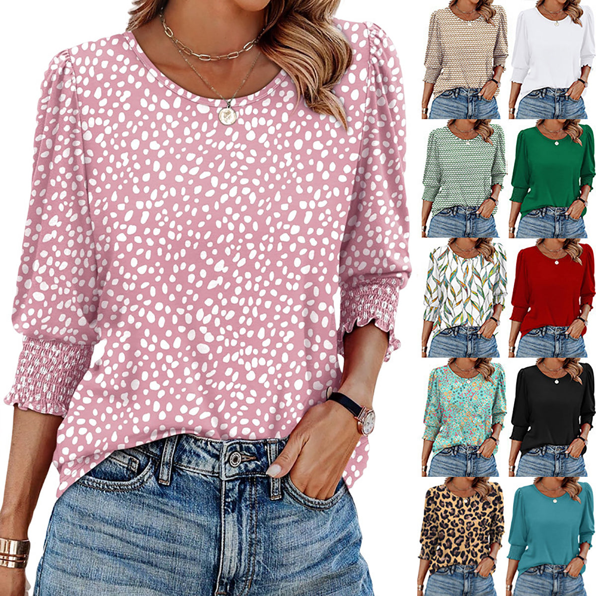 🥳Women Summer Printed Tops Elbow Sleeve Loose Fit Tee