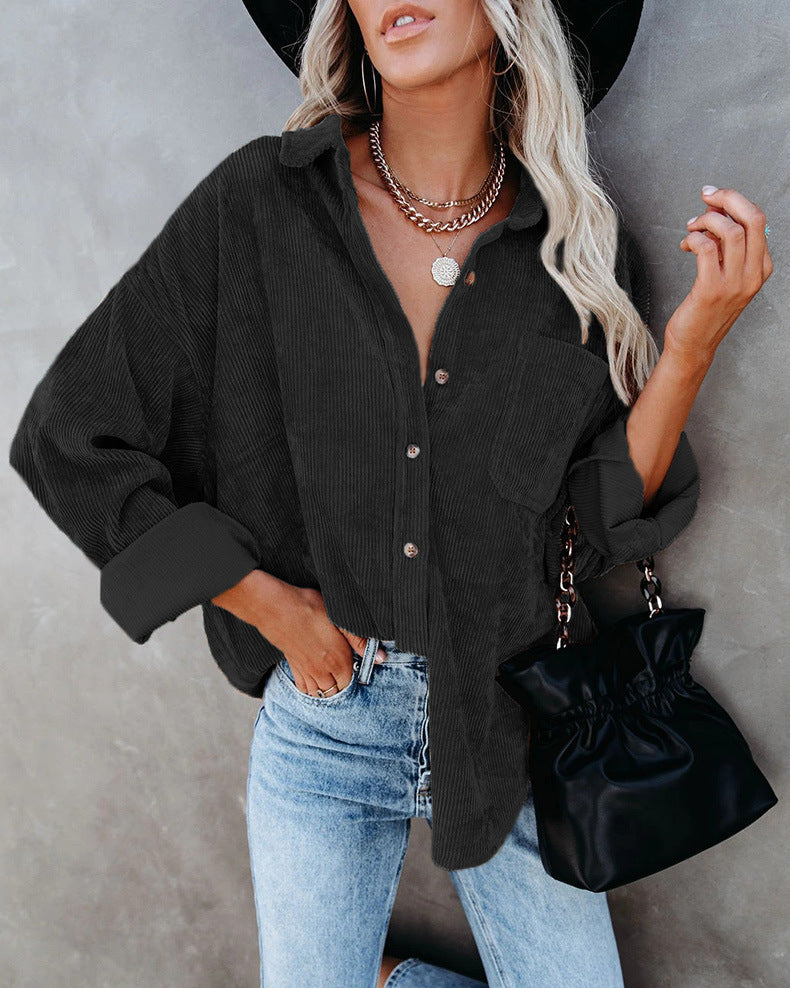 Chemisier décontracté vintage en velours à manches longues pour femme automne/hiver