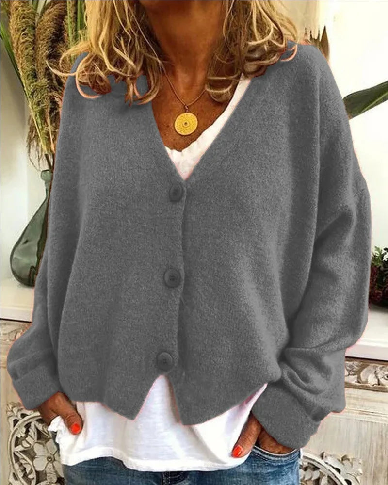 Cardigan Chic Femme Col V Boutonné Automne/Hiver
