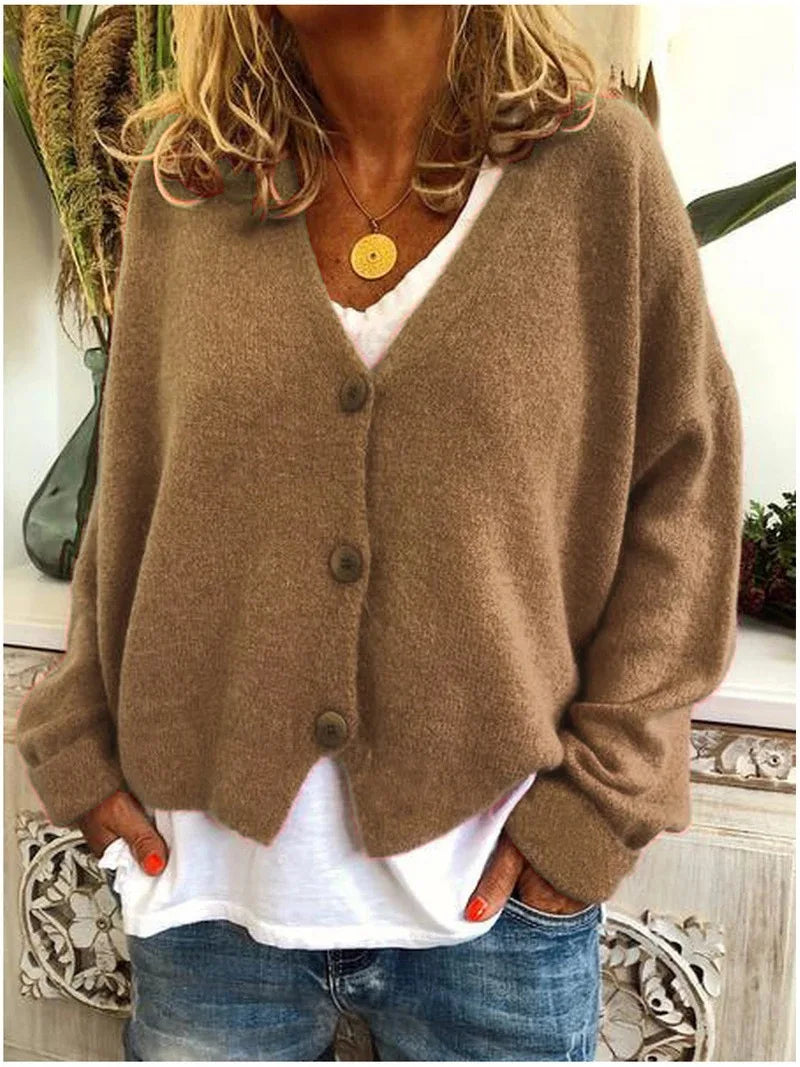 Cardigan Chic Femme Col V Boutonné Automne/Hiver