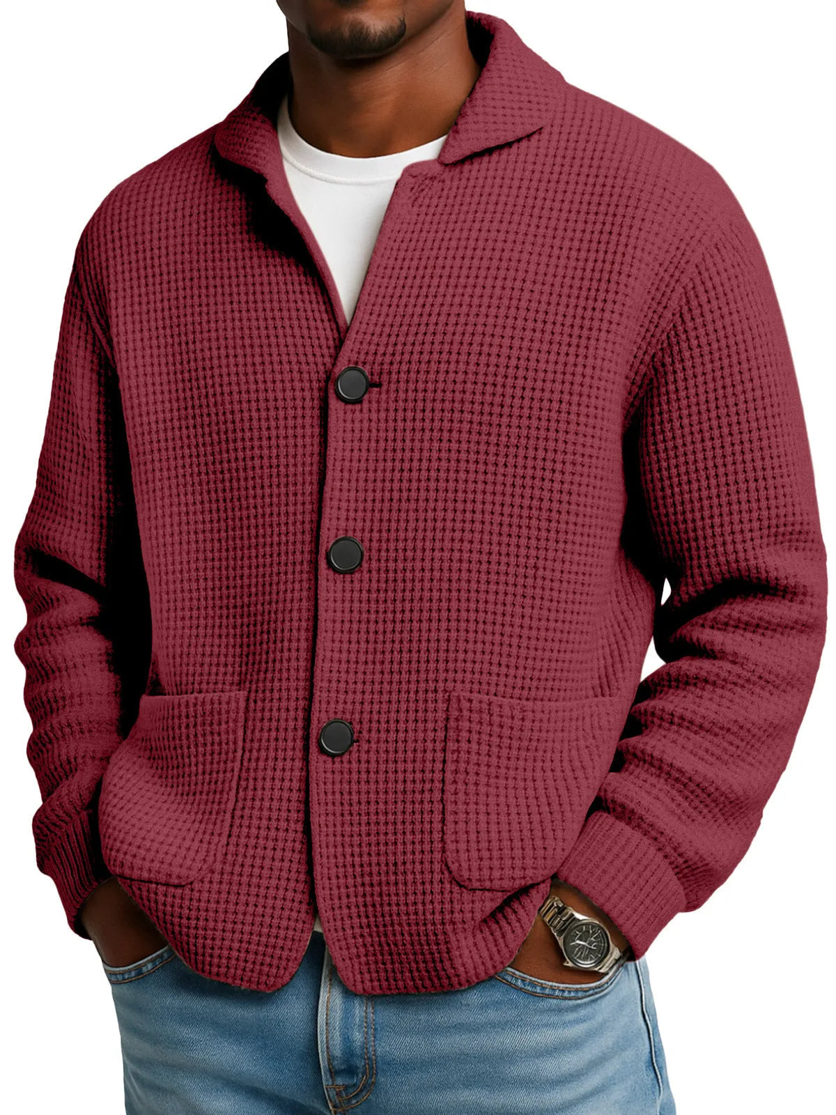 Veste pull en maille unie à col montant pour l'automne et l'hiver