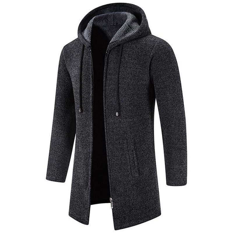 Cardigan Homme Mi-Long Polaire Rembourré Zippé à Capuche