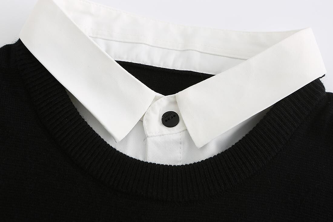 Pull tricoté homme slim patchwork fausse coupe deux pièces