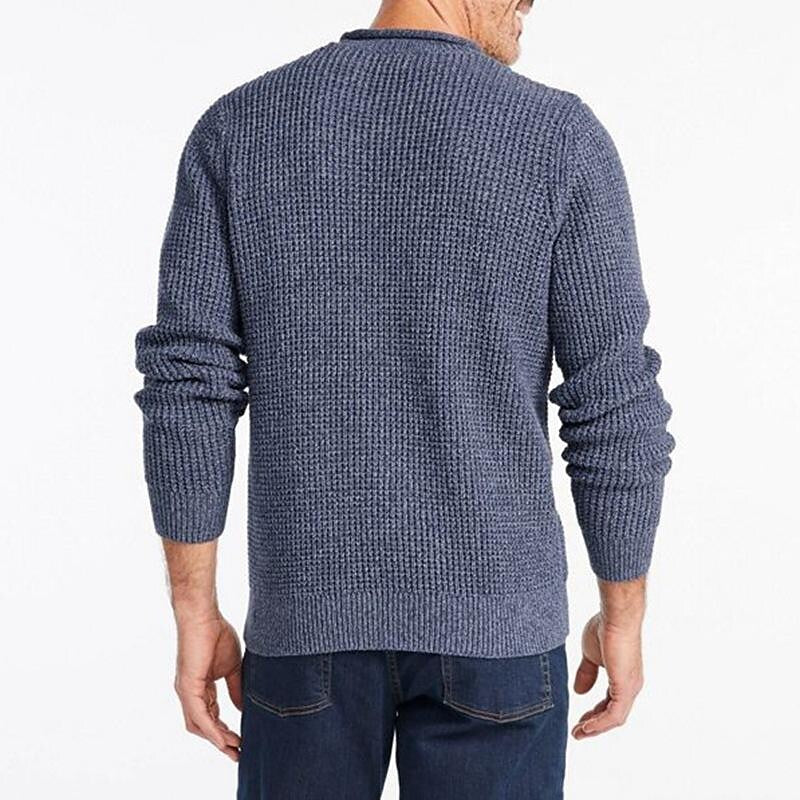 Pull homme décontracté col rond manches longues couleur unie