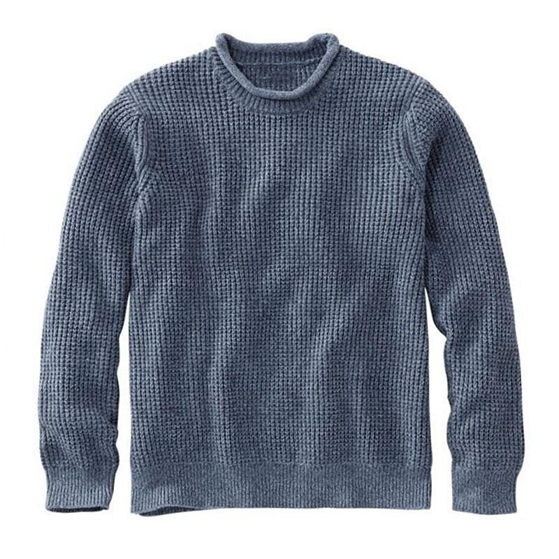 Pull homme décontracté col rond manches longues couleur unie