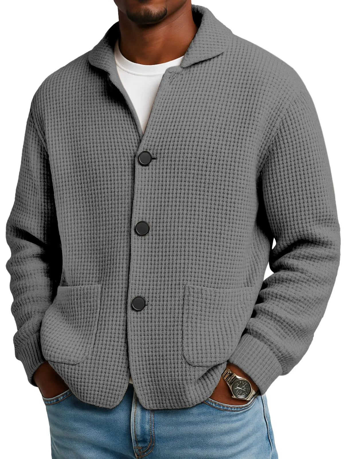 Veste pull en maille unie à col montant pour l'automne et l'hiver
