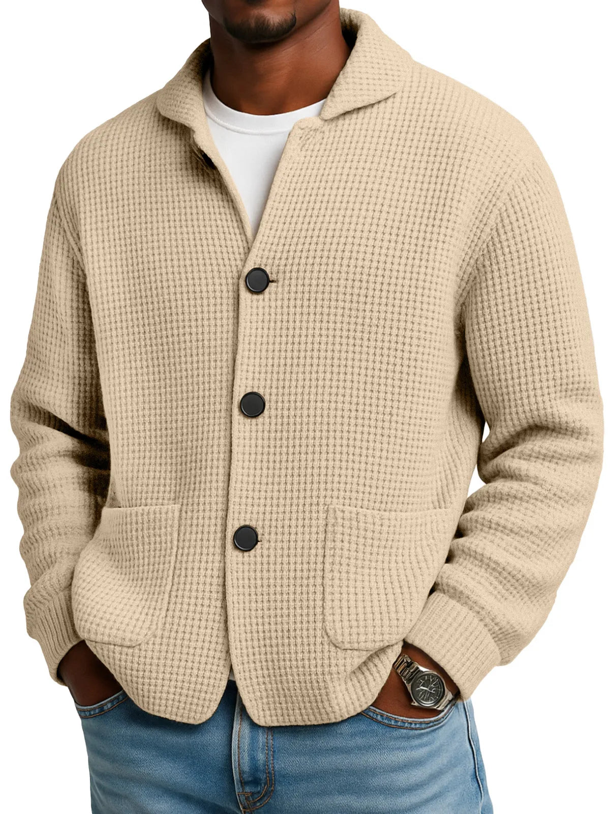 Veste pull en maille unie à col montant pour l'automne et l'hiver