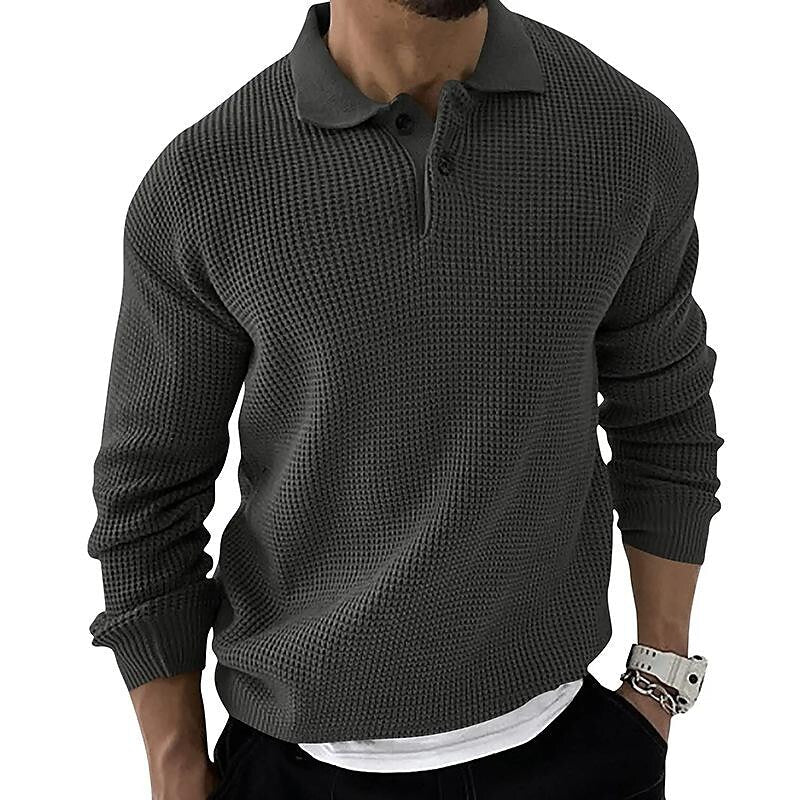 Chandail gaufré boutonné à revers pour homme
