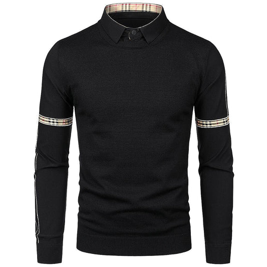 Herren Slim Patchwork Fake Two-Piece Strickpullover