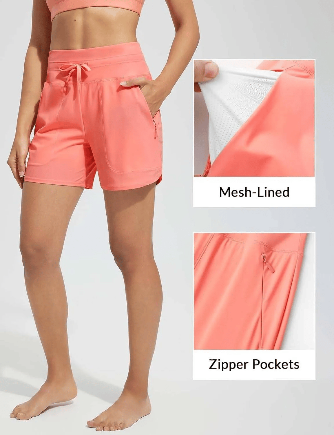 Short de bain taille haute pour femme, à séchage rapide, 13 cm