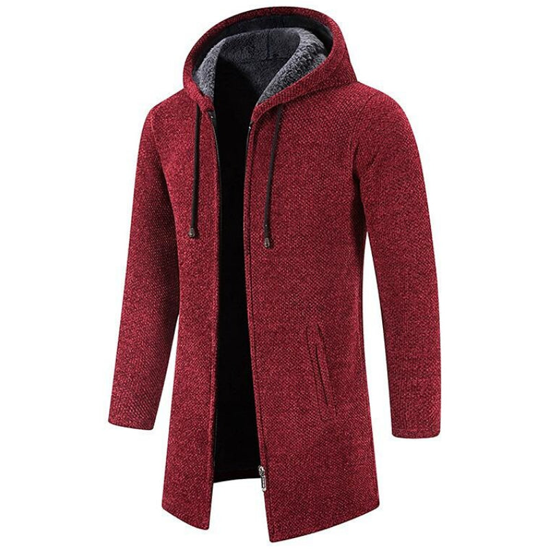 Cardigan Homme Mi-Long Polaire Rembourré Zippé à Capuche