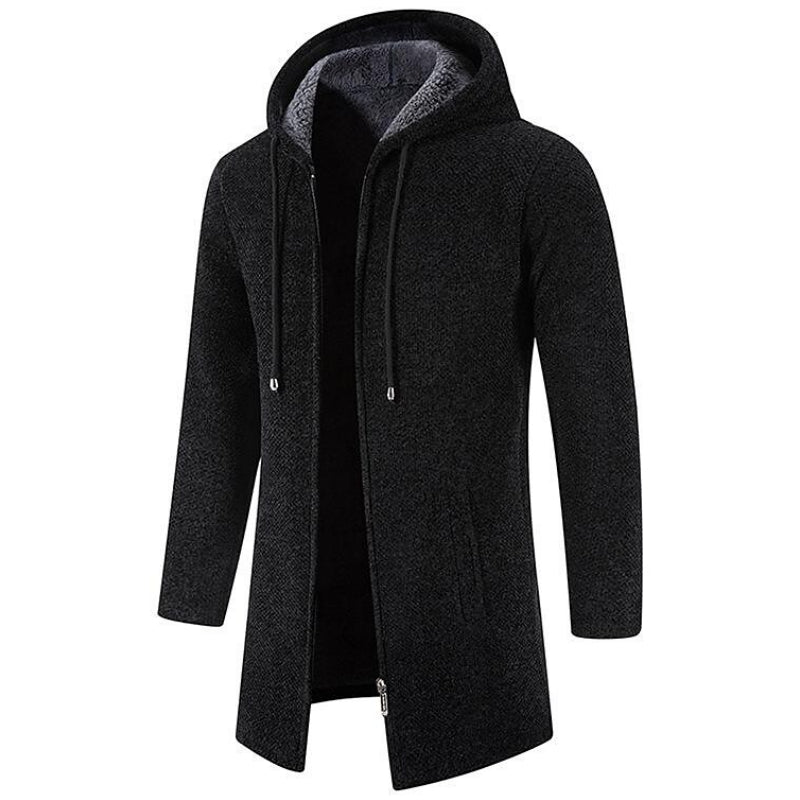 Cardigan Homme Mi-Long Polaire Rembourré Zippé à Capuche