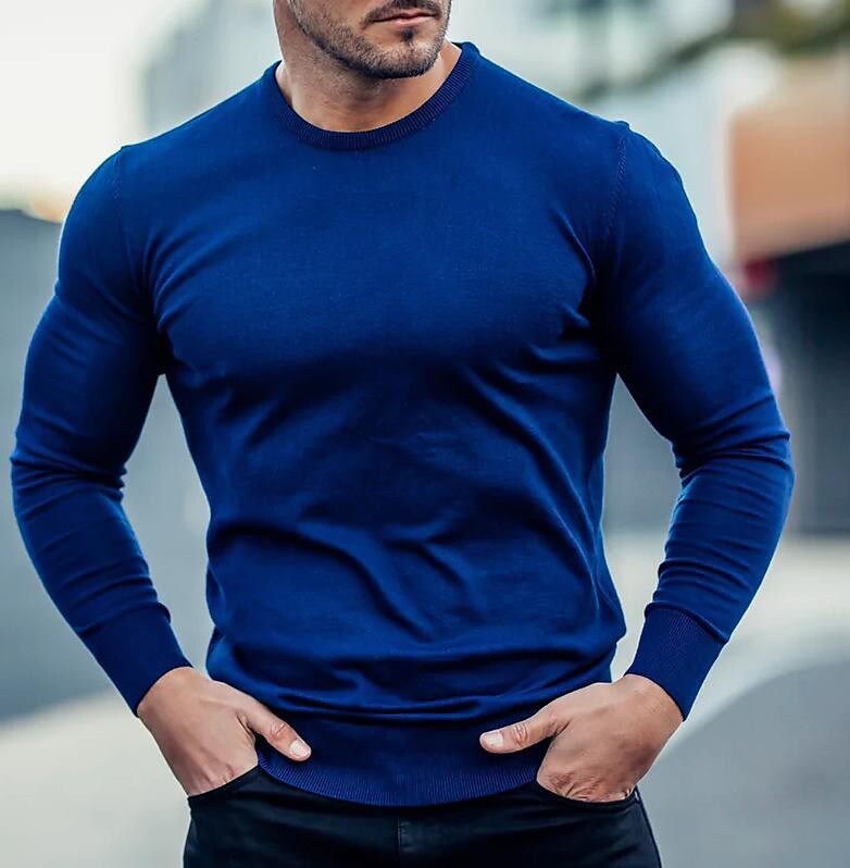 Pull-over basique à col rond et maille unie pour homme