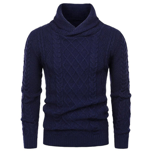Herren Schalkragen Zopfmuster Freizeit Slim Fit Langarm Pullover