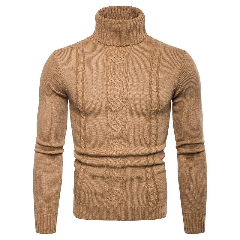 Pull basique en tricot torsadé à col roulé pour homme