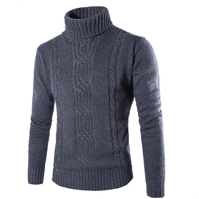 Pull basique en tricot torsadé à col roulé pour homme